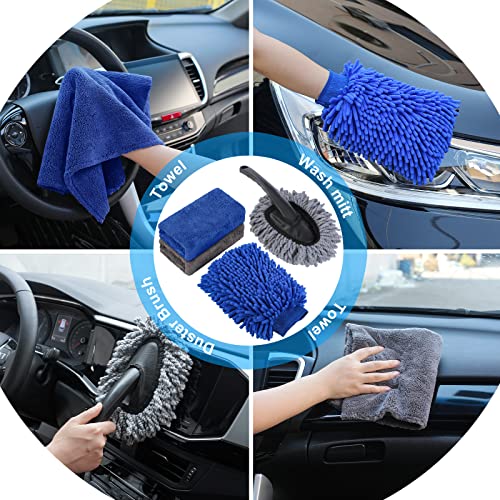 AUTODECO مجموعة تنظيف السيارات AUTODECO 33 قطعة مع مسدس رغوة وفرشاة ووسادة غسيل كبيرة ومناشف مجموعة كاملة لتوريد غسيل السيارات الداخلية والخارجية باللون الأزرق - Image 5