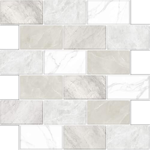 BSABSAQAA 10 Sheets Peel and Stick Backsplash for Kitchen 12"X12" Renter Friendly Backsplash Back Splash Adhesive Subway Wall for Bathroom Tile Sticker Off-White Marble （Not 3D Tile - Image 1