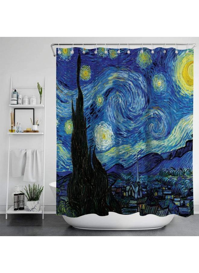 Bluejw - Cross Border Van Gogh Art Shower Curtain Bathroom 3D Printing Waterproof Fabric With Hook Decoration Bathtub Waterproof Curtain - Image 1