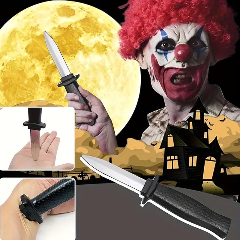 GUDVES Retractable Plastic Knife Prop Costume Disappearing Dagger Knife Fake Trick Gadget Toy For  Fools Day Party (3 PCS A) - Image 3