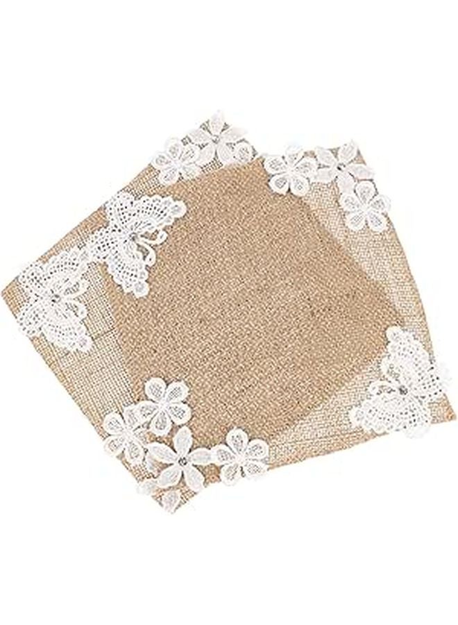 Linen Placemats Set of 2 Waterproof Heat Resistant Lace Edge for Wedding Home Decor - Image 1