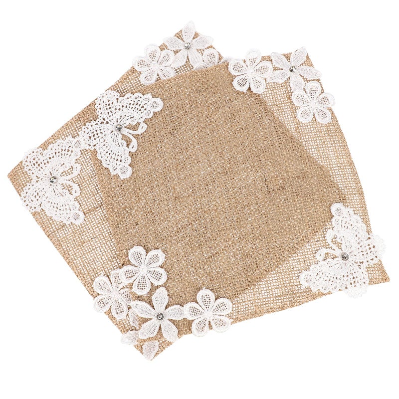 Linen Placemats Set of 2 Waterproof Heat Resistant Lace Edge for Wedding Home Decor - Image 2
