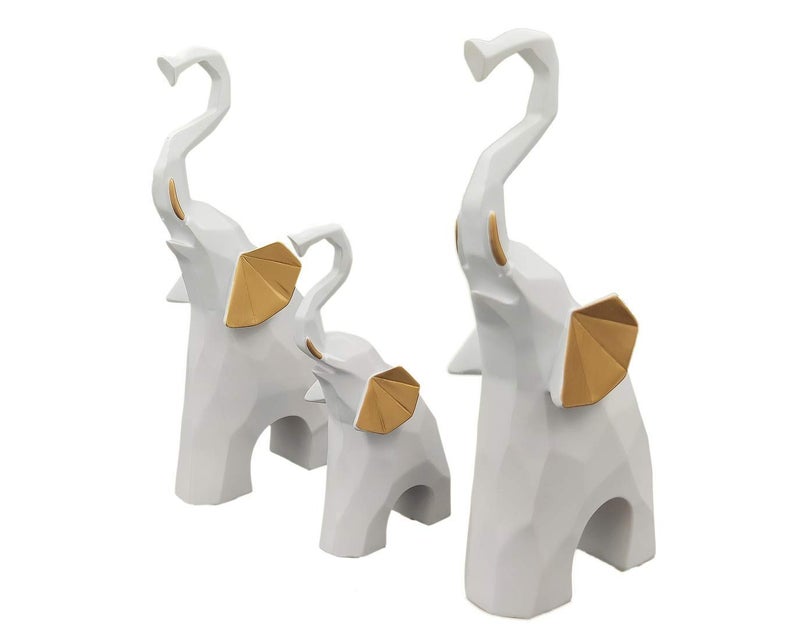 Whitecloud TRANSFORMING HOMES® Polyresin Elephant Showpiece for Home Decor Purpose 8004W (White) (3 Elephant per Set) - Image 2