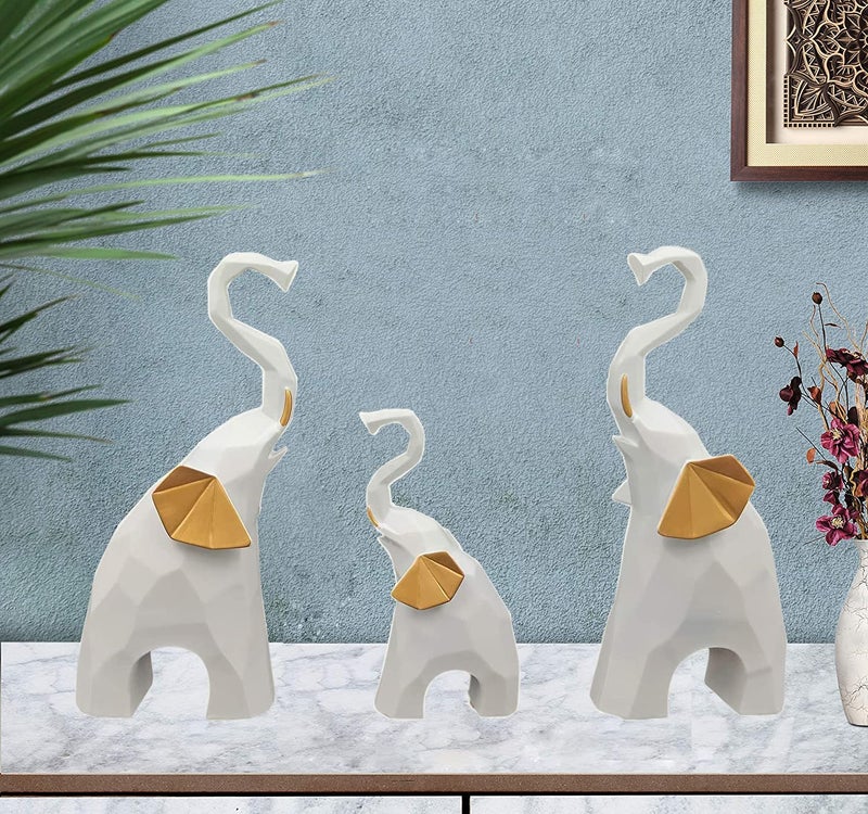 Whitecloud TRANSFORMING HOMES® Polyresin Elephant Showpiece for Home Decor Purpose 8004W (White) (3 Elephant per Set) - Image 1
