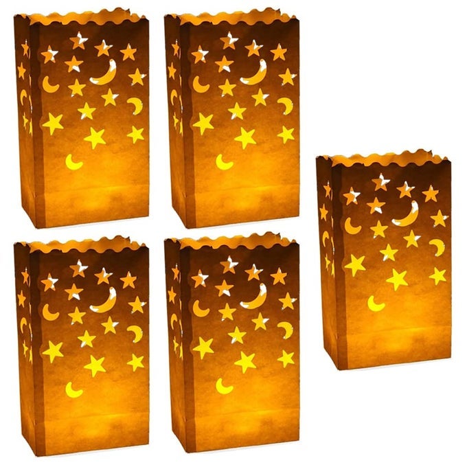 50 PCS WHITE LUMINARY CANDLE BAGS SPECIAL LANTERN LUMINARY BAG WITH STARS MOON DURABLE AND REUSABLE FIRERETARDANT MATERIAL FOR WEDDING VALENTINES DAY DECOR ENGAGEMENT EVENT MARRIAGE PROPOSAL