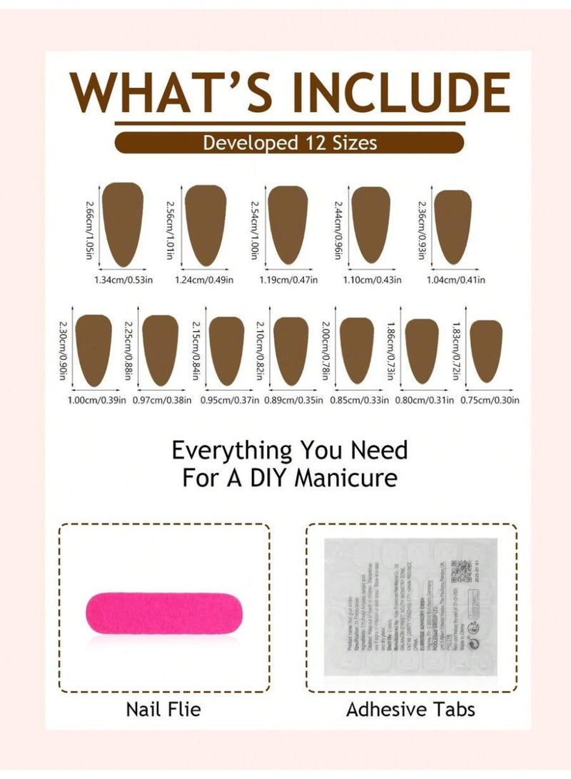 24PCS Nude Glossy Almond Press-On Nails – Elegant Beige False Nails with Rhinestone & Minimal Design, Natural Full Cover Reusable Stick-On Nails for Women - Image 2