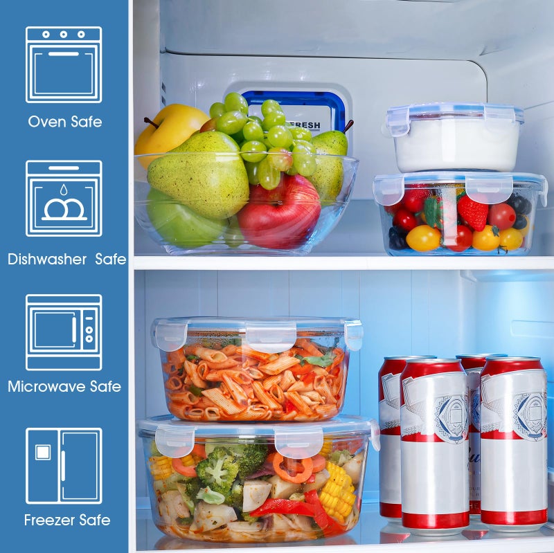 NUTRIUPS 15/30/54/95oz Round Large Glass Food Storage Containers with Lids,Glass Bowl & Meal Prep Containers with Lids,4-Piece Set - Image 5