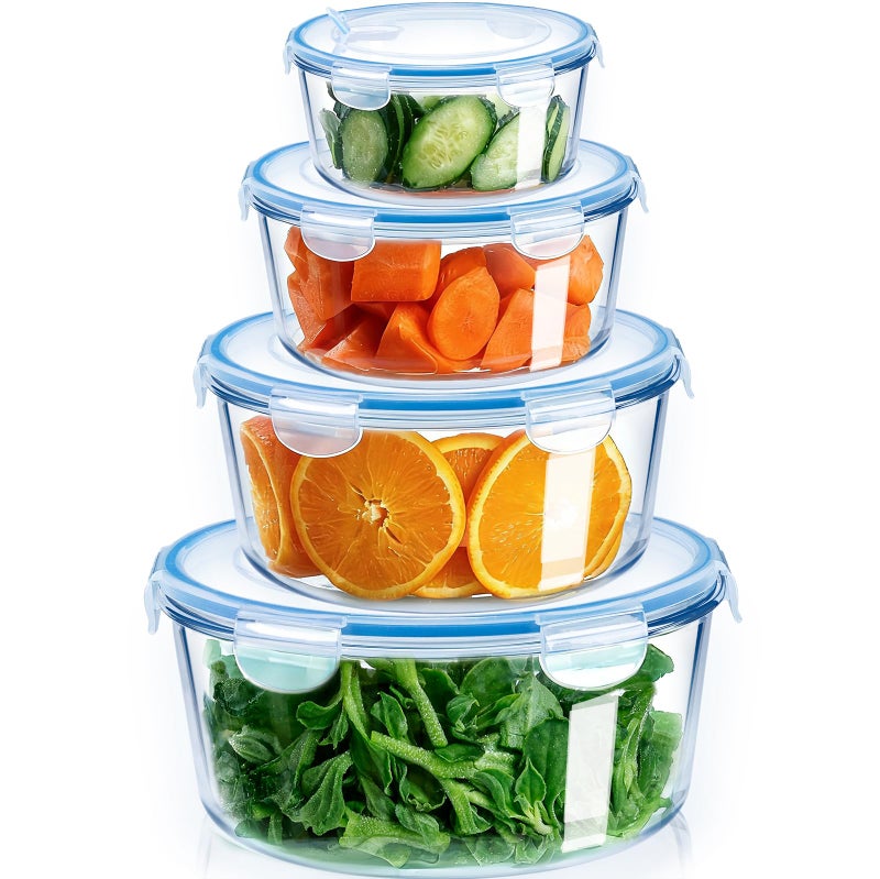 NUTRIUPS 15/30/54/95oz Round Large Glass Food Storage Containers with Lids,Glass Bowl & Meal Prep Containers with Lids,4-Piece Set - Image 1