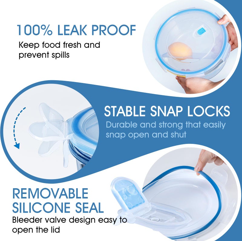 NUTRIUPS 15/30/54/95oz Round Large Glass Food Storage Containers with Lids,Glass Bowl & Meal Prep Containers with Lids,4-Piece Set - Image 3