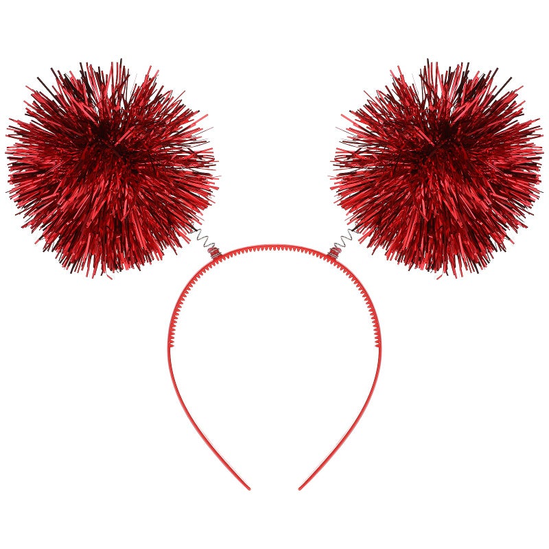 WLLHYF Foil Strips Pom Pom Headband Tinsel Fashion Headband Fluffy Ball Hair Loop Cosplay Hair Accessories for Women Girls Christmas Party Birthday