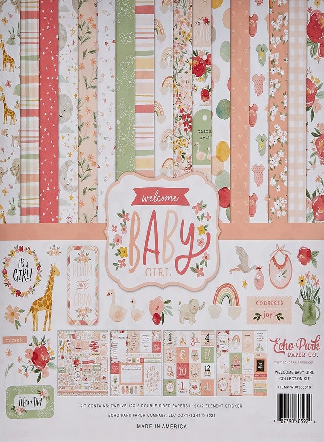 Echo Park Paper Company Welcome Baby Girl Collection Kit Paper, 12-x-12-Inch - Image 1