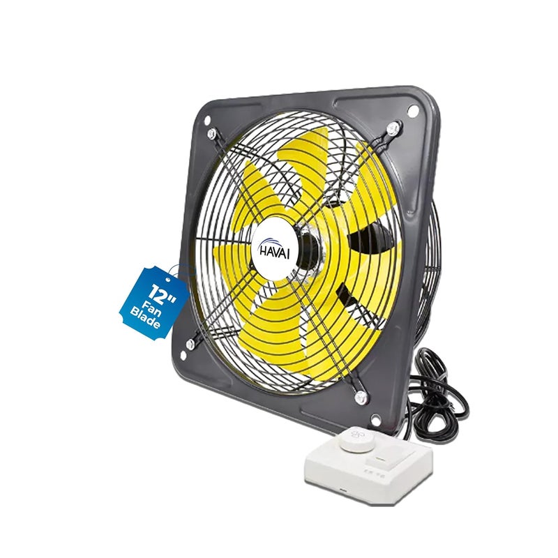HAVAI BLDC Exhaust Fan Power 10W 120W Speed 4502800 RPM Air Volume 2003600 MH 1Year Warranty Stepless Speed Control Metal Frame Included Soundless 12Inch BladeYellow - Image 1