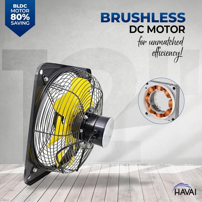 HAVAI BLDC Exhaust Fan Power 10W 120W Speed 4502800 RPM Air Volume 2003600 MH 1Year Warranty Stepless Speed Control Metal Frame Included Soundless 12Inch BladeYellow - Image 5