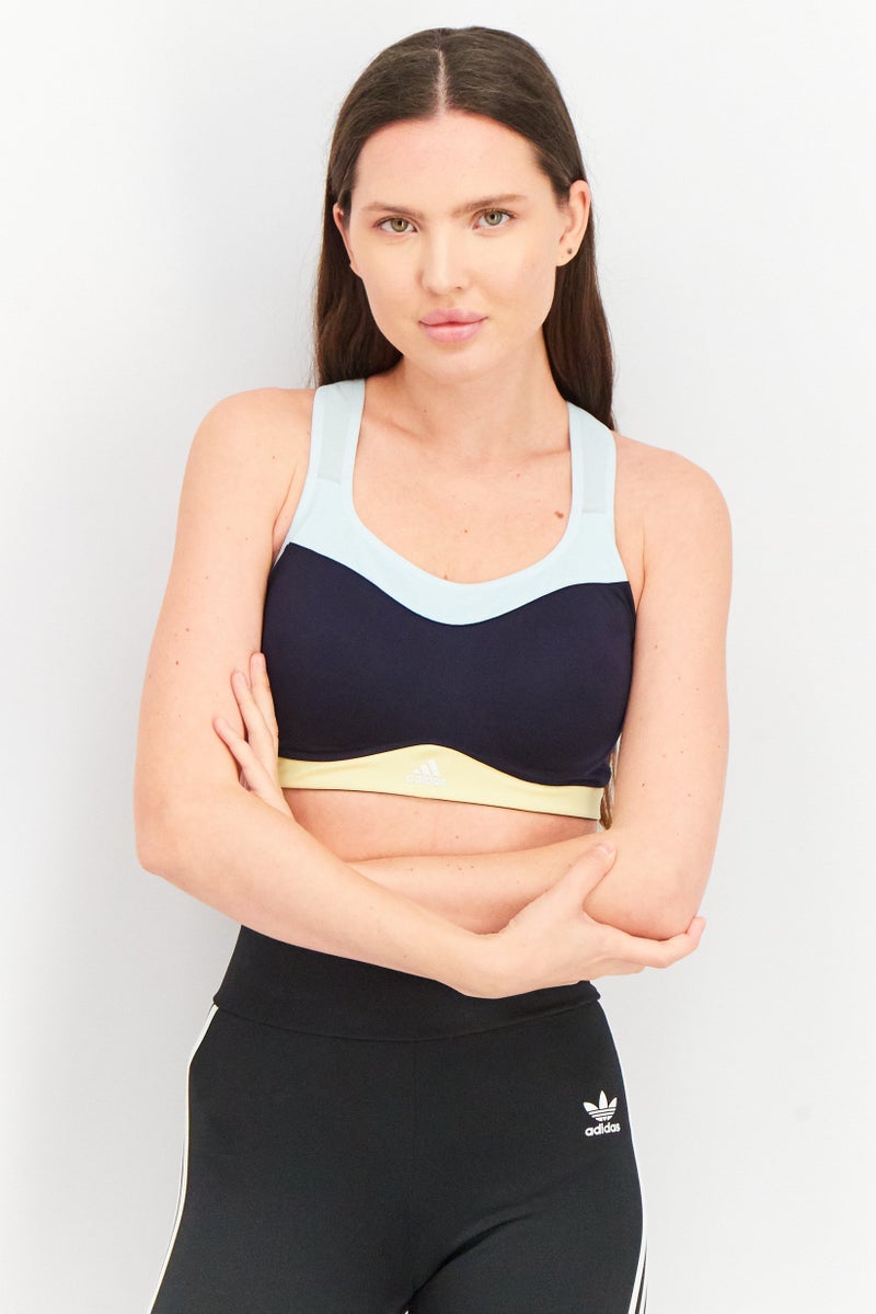 Adidas Women Brand Logo Padded Sports Bra, Navy - Image 1