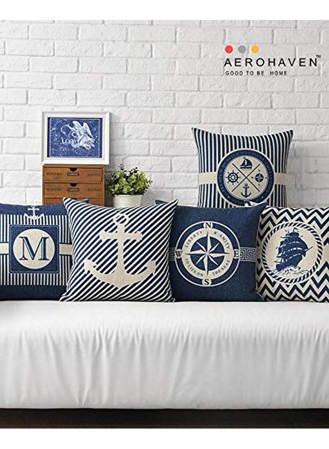 AEROHAVEN™ Set of 5 Cotton Throw Pillow/Cushion Covers - CC-118 (Blue, 16 x 16 Inch) - Image 1