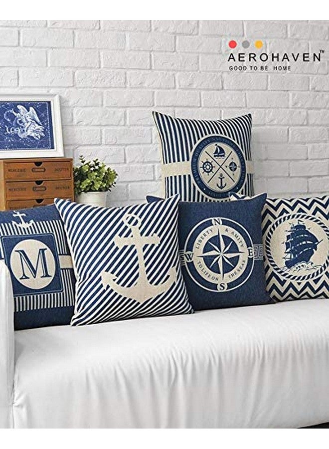 AEROHAVEN™ Set of 5 Cotton Throw Pillow/Cushion Covers - CC-118 (Blue, 16 x 16 Inch) - Image 2