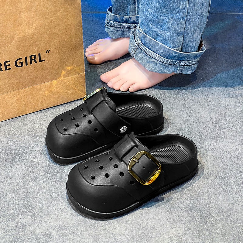 Women'S Solid Color Cave Shoes Shoes Shoes Shoes Home Indoor Casual Sandals Summer Thick Sole Outer Wear Non-Slip Baotou Slippers - Image 2