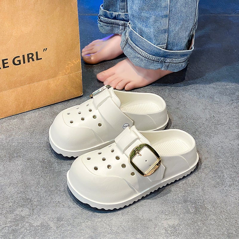 Women'S Solid Color Cave Shoes Shoes Shoes Shoes Home Indoor Casual Sandals Summer Thick Sole Outer Wear Non-Slip Baotou Slippers - Image 3