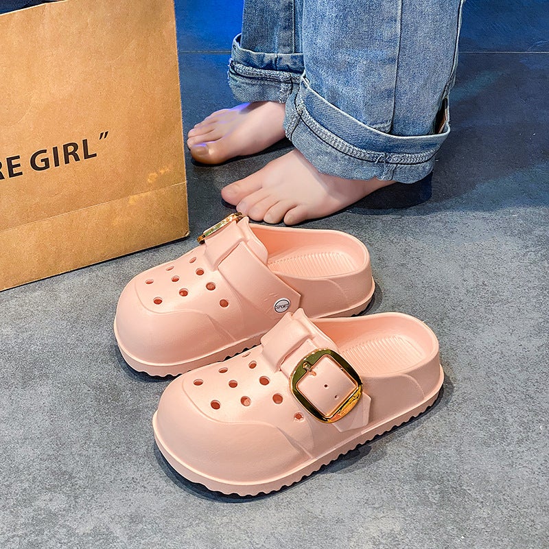 Women'S Solid Color Cave Shoes Shoes Shoes Shoes Home Indoor Casual Sandals Summer Thick Sole Outer Wear Non-Slip Baotou Slippers - Image 4