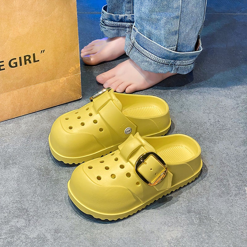 Women'S Solid Color Cave Shoes Shoes Shoes Shoes Home Indoor Casual Sandals Summer Thick Sole Outer Wear Non-Slip Baotou Slippers - Image 5