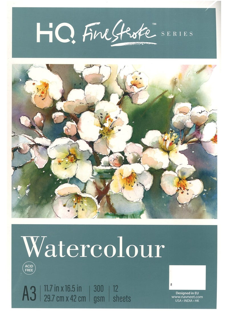 HQ A3 Size Finestroke Watercolour Painting Pad 12 Sheets 300gsm Thickness  - Image 1