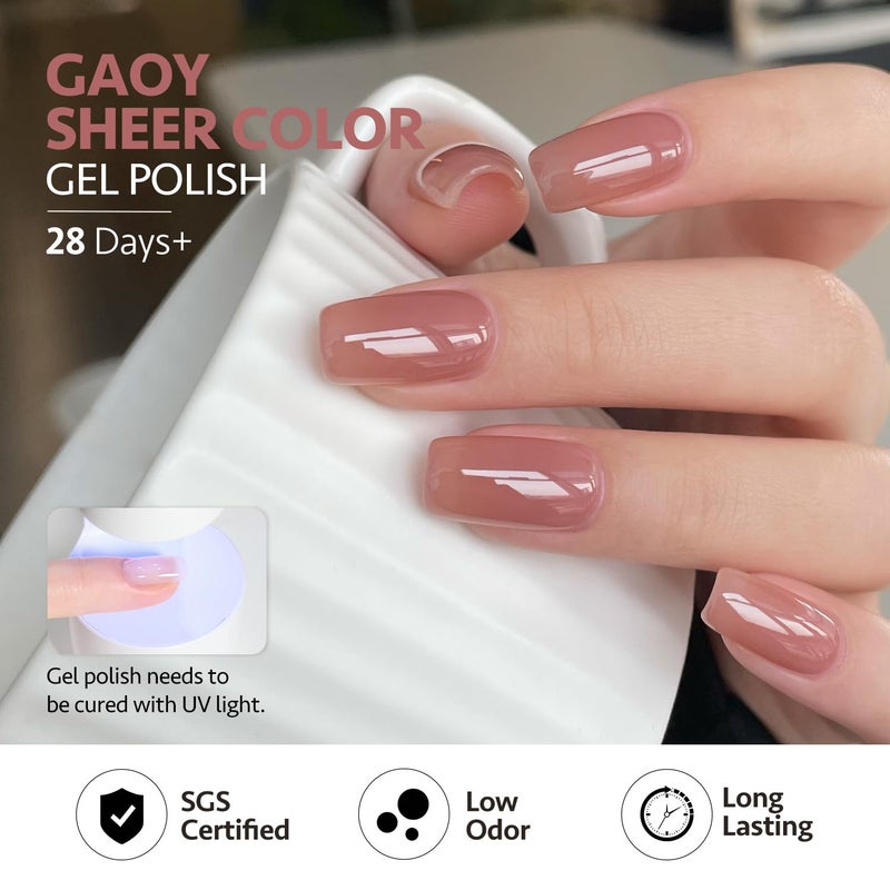 GAOY مجموعة طلاء الأظافر الجل البني والأبيض من GAOY، 6 ألوان شفافة، وردي شفاف، مارون، مجموعة طلاء جل للعلاج بالأشعة فوق البنفسجية للاستخدام في الصالونات وفن الأظافر في المنزل - Image 5