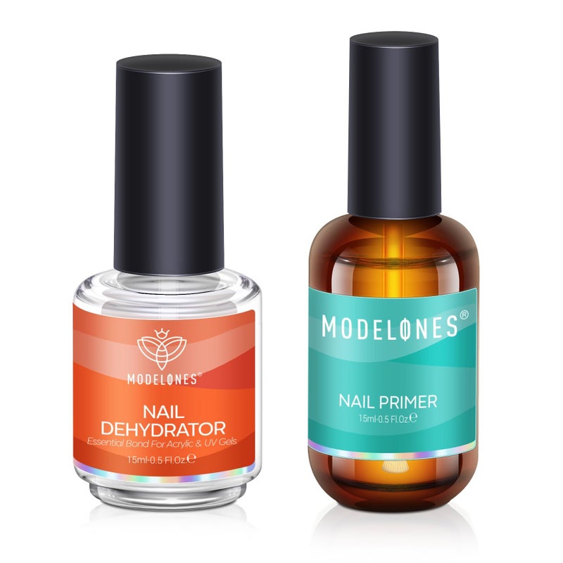 modelones 15 ml Nail Dehydrator and Primer, Acid Free Base Coat Natural Prep Dehydrate & Bond Primer Kit, Hema-Free Acrylic Nail Supplies - Image 1