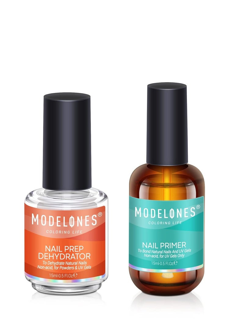 modelones - modelones Nail Dehydrator and Primer, Acid Free Natural Nail Prep Dehydrate & Bond Primer Kit, Acrylic Nail Supplies Primer Nail Tech Must Haves Set - Image 1