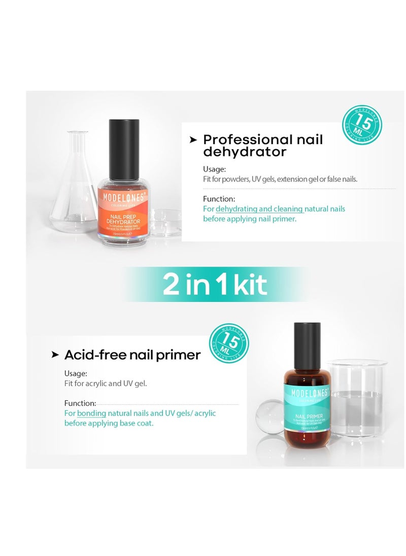 modelones - modelones Nail Dehydrator and Primer, Acid Free Natural Nail Prep Dehydrate & Bond Primer Kit, Acrylic Nail Supplies Primer Nail Tech Must Haves Set - Image 1