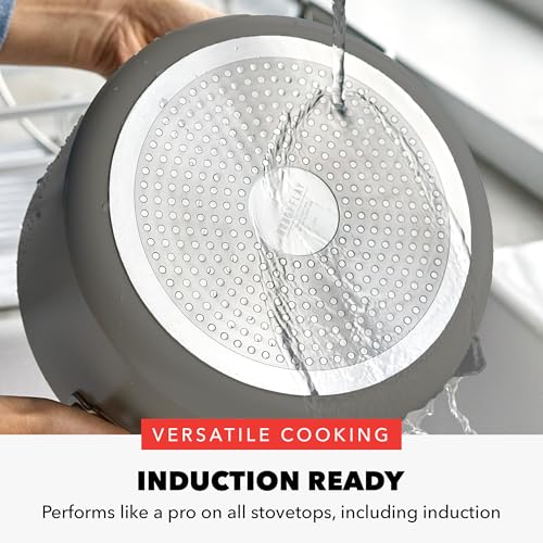 Greenpan وعاء ستوك 6QT من جرين بان بالتعاون مع بوبي فلي، مع غطاء زجاجي، خالي من PFAS، وعاء سيراميك غير لاصق مع جزيئات الماس، مناسب للحرارة، سهل التنظيف، آمن في غسالة الصحون والفرن، تسخين سريع، للمكرونة، الحساء، جرافيت - Image 3