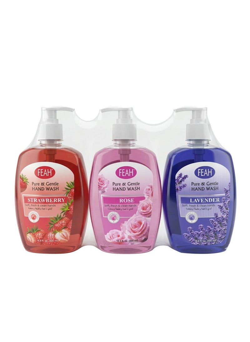 FEAH Liquid Hand Wash 500ML x3 Pack | Gentle Cleansing Hand Soap | Fresh Protection & Long-Lasting Fragrance | Suitable for All Skin Types - Image 1