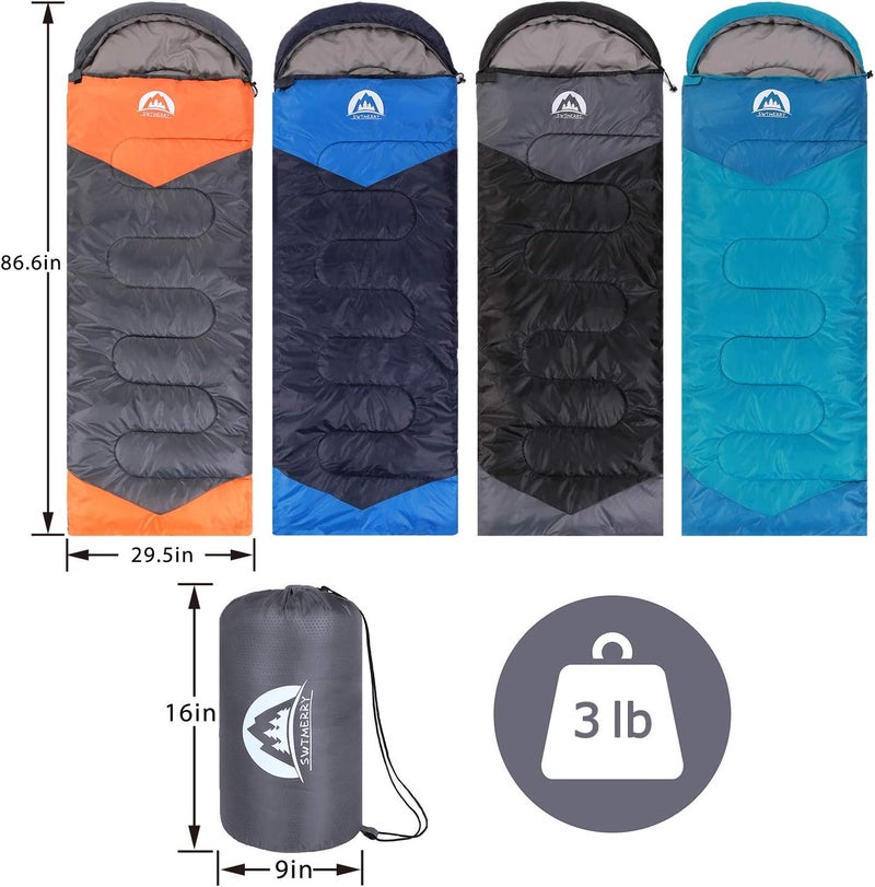 SWTMERRY Sleeping Bag 3 Seasons (Summer, Spring, Fall) Warm & Cool Weather - Lightweight,Waterproof Indoor & Outdoor Use for Kids, Teens & Adults for Hiking and Camping - Image 2