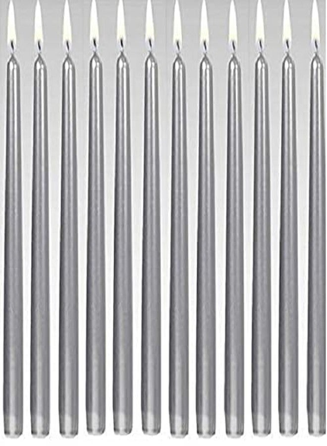 Kuber Selection Pack of 12 Pcs 9.5 Inch Designer Premium Silver Taper Pillar Candle 9.5 inch Long for Party,Daily use, Candle (Pack of 12 Pcs, Silver) - Image 1