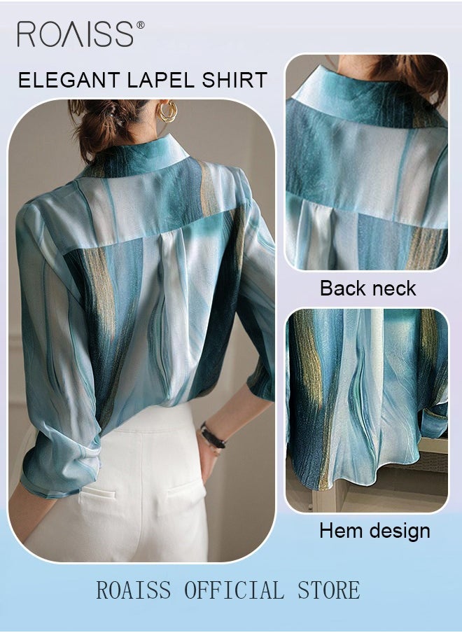 roaiss Women Printed Shirt Loose Fit with Gradient Color Design Fashionable and Versatile Women Stand Collar Business Casual Shirt  - Image 3