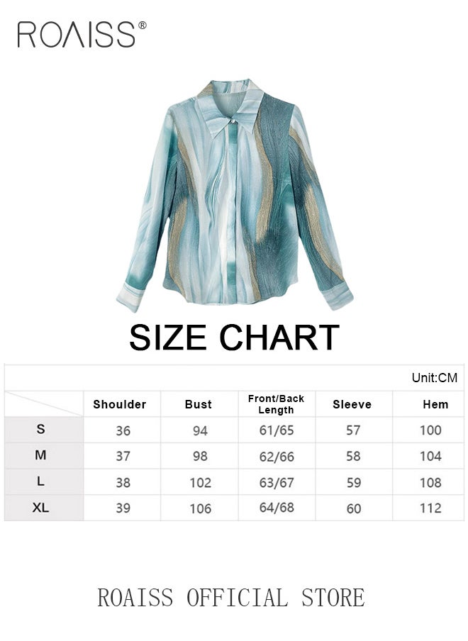roaiss - Women Printed Shirt Loose Fit with Gradient Color Design Fashionable and Versatile Women Stand Collar Business Casual Shirt - Image 1