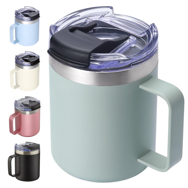ALOUFEA 12oz Insulated Coffee Mug Cup with Handle, Stainless Steel Travel Coffee Mug with Flip Lid, Double Wall Vacuum Coffee Tumbler,Sage - Image 1