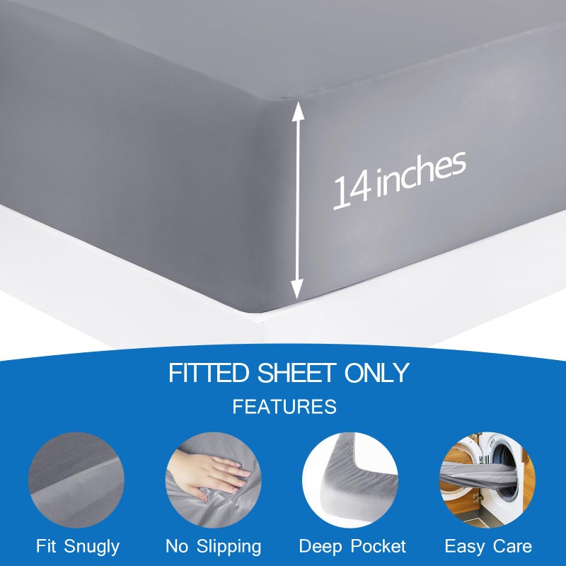 Coldwind Twin Fitted Sheet Soft Twin Size Fitted Sheets for Kids Up to 14 Inches Deep Procket  Single Size Bed Mattress Sheets Stretchable and Breathable Jersey Knit Cover  Bottom Sheet Only  Gray - Image 3