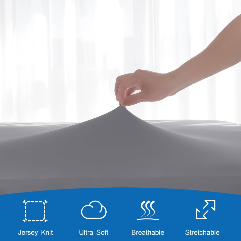 Coldwind Twin Fitted Sheet Soft Twin Size Fitted Sheets for Kids Up to 14 Inches Deep Procket  Single Size Bed Mattress Sheets Stretchable and Breathable Jersey Knit Cover  Bottom Sheet Only  Gray - Image 2