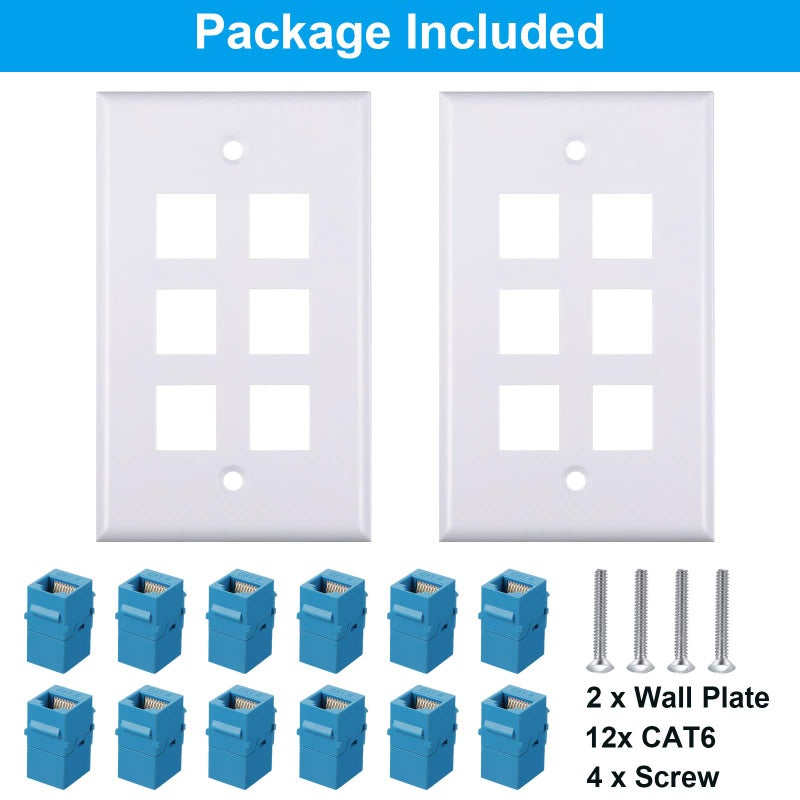 Weewooday 2 Pcs RJ45 Wall Plate 6 Port Ethernet Wall Plate Cover Cat6 Female to Female Jack Inline Coupler Ethernet Cable Faceplates for Cat5 Cat5e Cat6 - Image 4