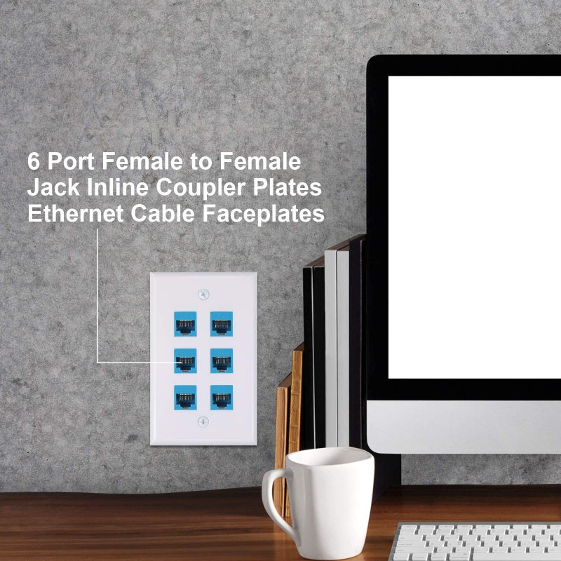 Weewooday 2 Pcs RJ45 Wall Plate 6 Port Ethernet Wall Plate Cover Cat6 Female to Female Jack Inline Coupler Ethernet Cable Faceplates for Cat5 Cat5e Cat6 - Image 5
