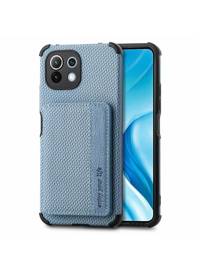 erorex Case For Xiaomi Mi 11 Lite Carbon Fiber Magnetic Card Bag TPU+PU Shockproof Back Cover Case with Holder & Card Slot & Photo Frame - Image 2