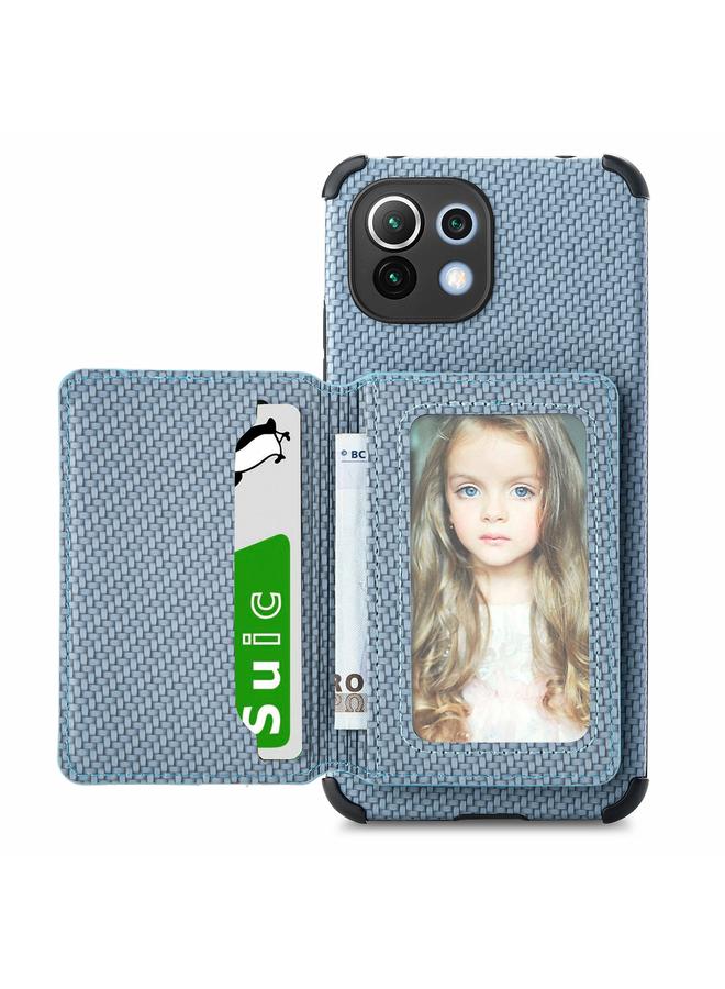 erorex Case For Xiaomi Mi 11 Lite Carbon Fiber Magnetic Card Bag TPU+PU Shockproof Back Cover Case with Holder & Card Slot & Photo Frame - Image 1