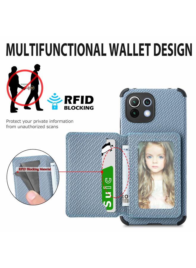 erorex Case For Xiaomi Mi 11 Lite Carbon Fiber Magnetic Card Bag TPU+PU Shockproof Back Cover Case with Holder & Card Slot & Photo Frame - Image 4