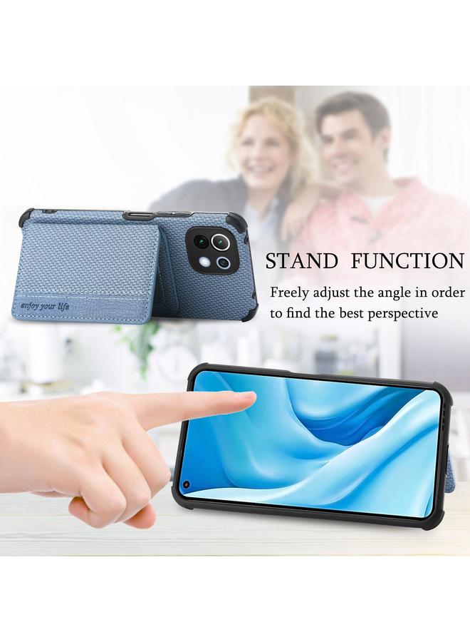 erorex Case For Xiaomi Mi 11 Lite Carbon Fiber Magnetic Card Bag TPU+PU Shockproof Back Cover Case with Holder & Card Slot & Photo Frame - Image 3