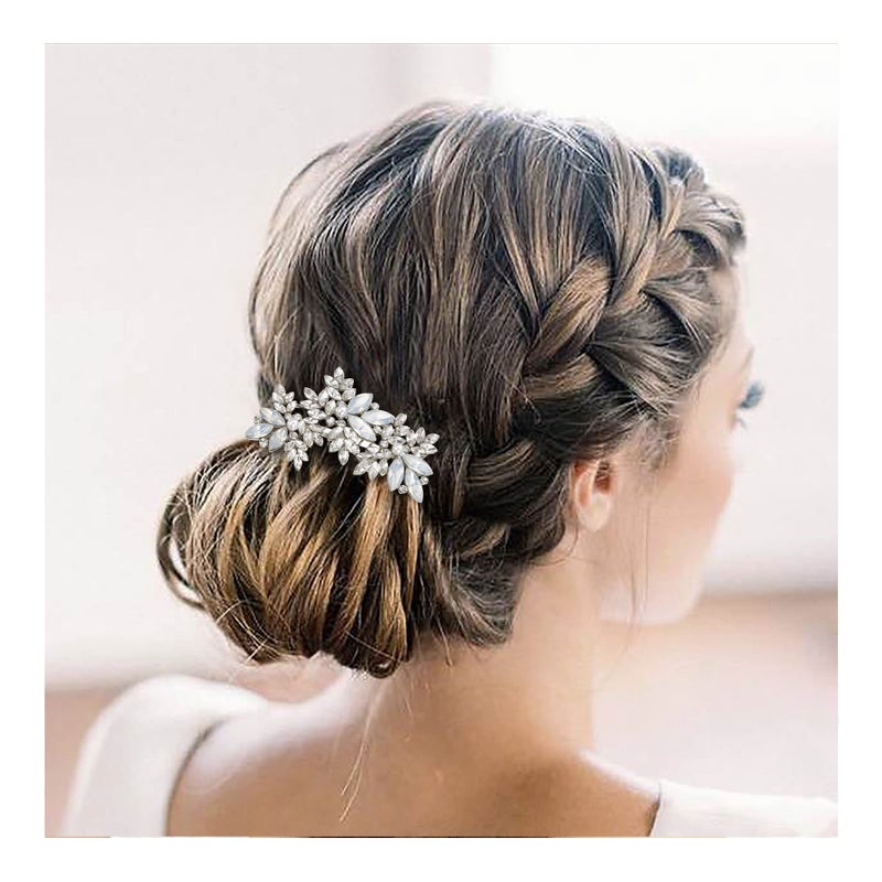 EVER FAITH Wedding Side Comb Marquise Crystal Simulated Pearl Cluster Leaf Bridal Prom Headpiece Hair Accessories for Women Bride Clear Silver-Tone - Image 1