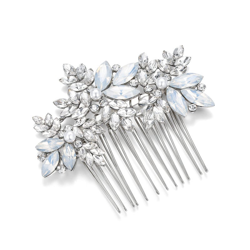 EVER FAITH Wedding Side Comb Marquise Crystal Simulated Pearl Cluster Leaf Bridal Prom Headpiece Hair Accessories for Women Bride Clear Silver-Tone - Image 5