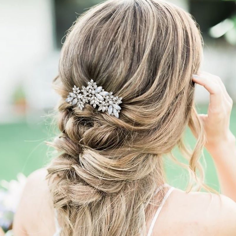 EVER FAITH Wedding Side Comb Marquise Crystal Simulated Pearl Cluster Leaf Bridal Prom Headpiece Hair Accessories for Women Bride Clear Silver-Tone - Image 3