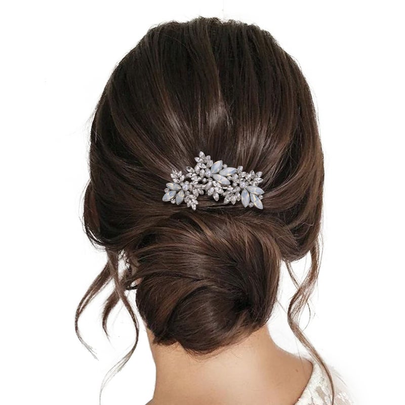 EVER FAITH Wedding Side Comb Marquise Crystal Simulated Pearl Cluster Leaf Bridal Prom Headpiece Hair Accessories for Women Bride Clear Silver-Tone - Image 2