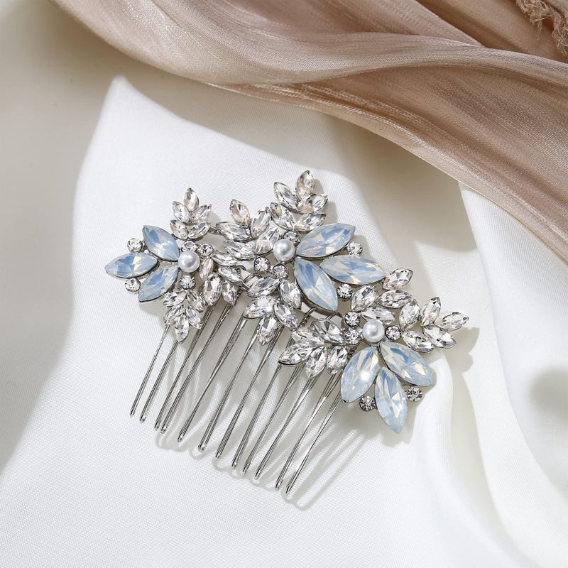 EVER FAITH Wedding Side Comb Marquise Crystal Simulated Pearl Cluster Leaf Bridal Prom Headpiece Hair Accessories for Women Bride Clear Silver-Tone - Image 4