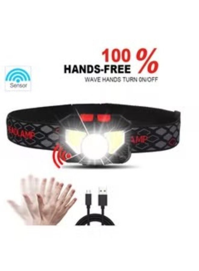 Loquat Portable High Power LED Headlamp With External Hand Sensor And Built-in Battery T6 + COB USB - Image 4